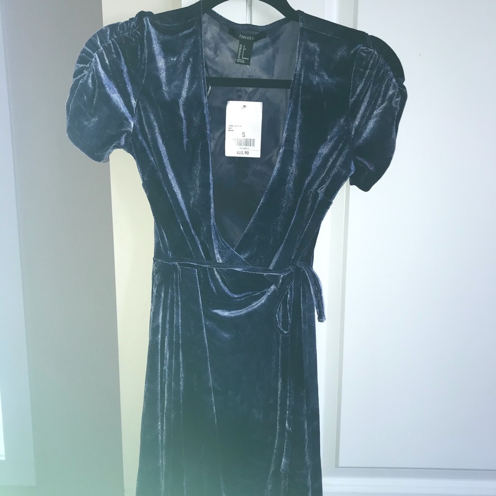 Forever 21 dresses blue velvet wrap tie mini dress
